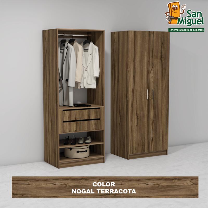 DIY CLOSET 1 COLGADOR 2 GAVETAS ANCHO 80 + 2 PUERTAS NOGAL TERRACOTA