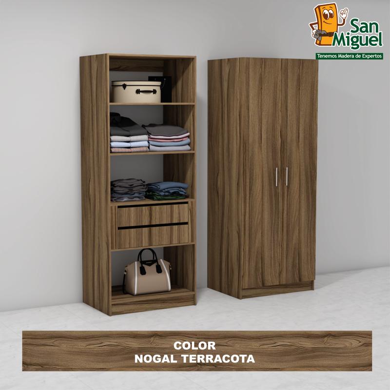 DIY CLOSET 2 GAVETAS 4 ENTREPAÑOS ANCHO 80 + 2 PUERTAS NOGAL TERRACOTA