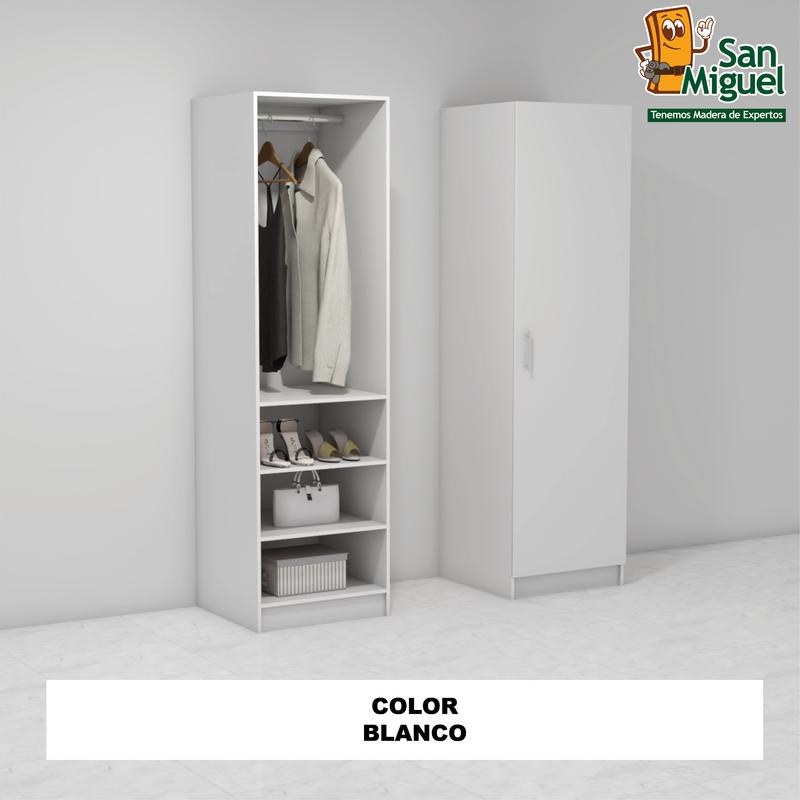 DIY CLOSET 1 COLGADOR 3 ENTREPAÑOS ANCHO 60 + PUERTA  BLANCO