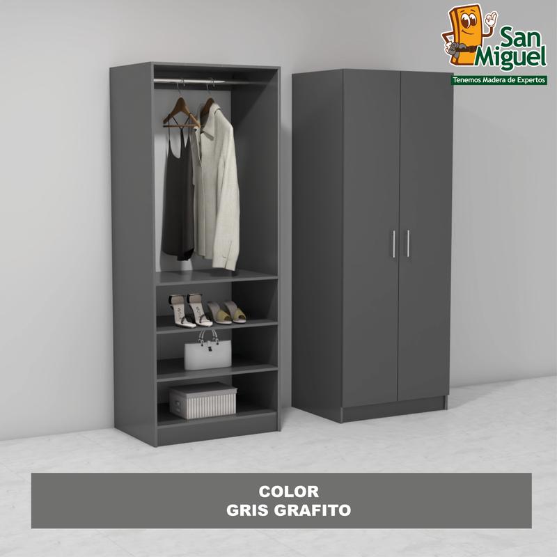 DIY CLOSET 1 COLGADOR 3 ENTREPAÑOS ANCHO 80 + 2 PUERTAS  GRIS GRAFITO
