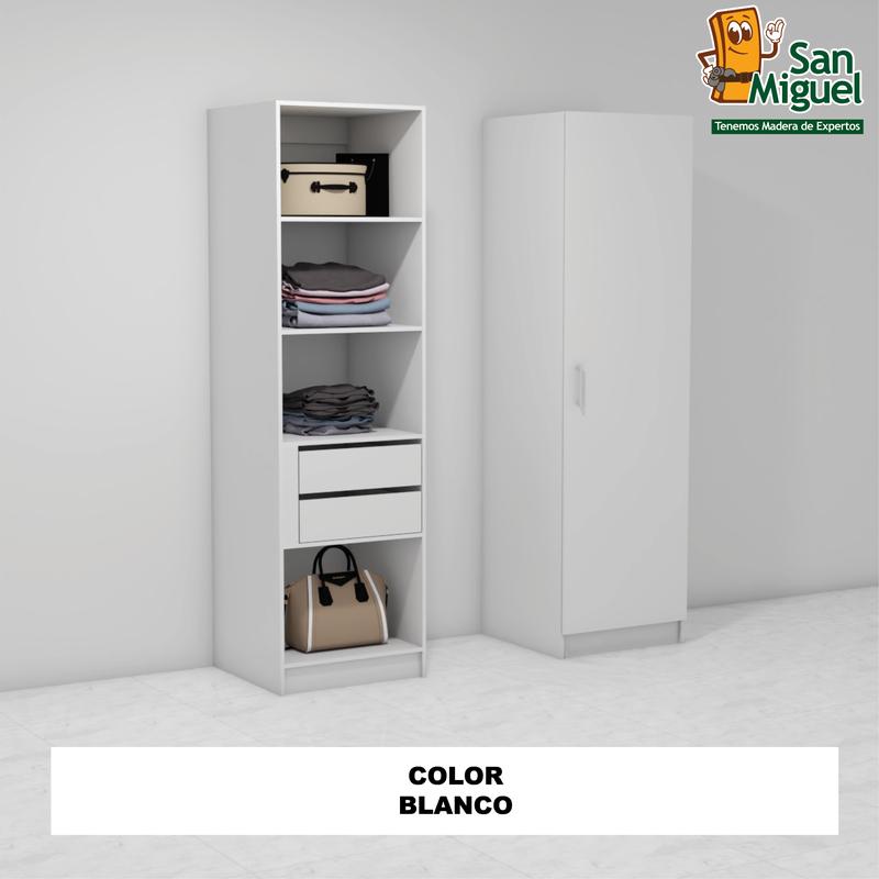DIY CLOSET 2 GAVETAS 4 ENTREPAÑOS ANCHO 60 + PUERTA  BLANCO