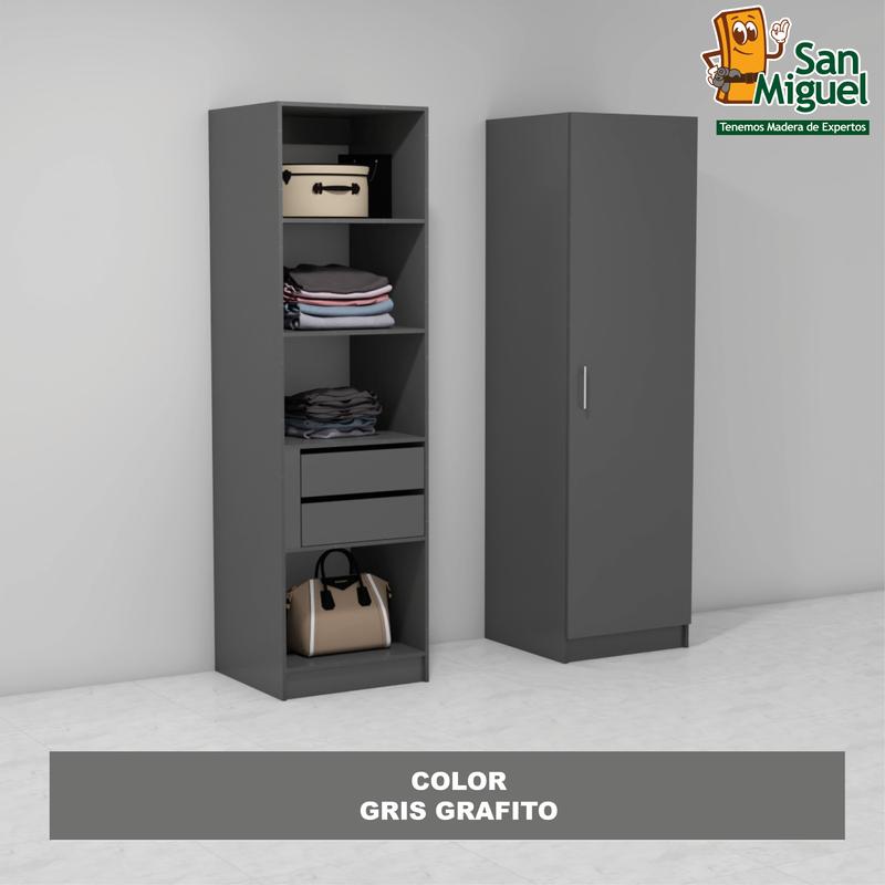 DIY CLOSET 2 GAVETAS 4 ENTREPAÑOS ANCHO 60 + PUERTA  GRIS GRAFITO