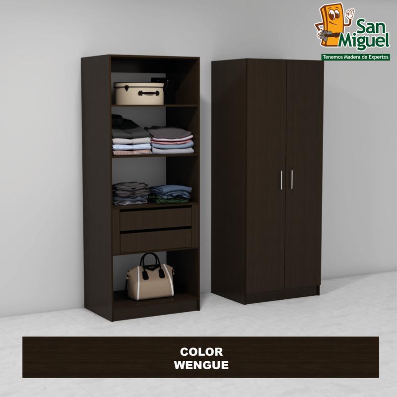 DIY CLOSET 2 GAVETAS 4 ENTREPAÑOS ANCHO 80 + 2 PUERTAS  WENGUE