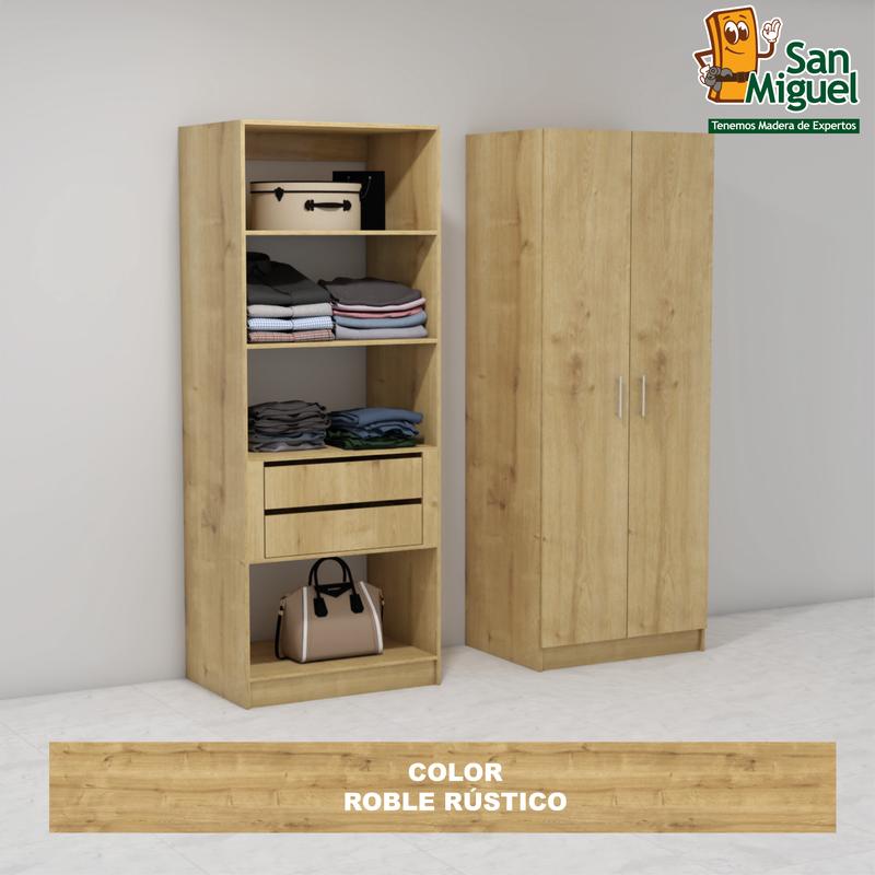 DIY CLOSET 2 GAVETAS 4 ENTREPAÑOS ANCHO 80 + 2 PUERTAS  ROBLE RUSTICO