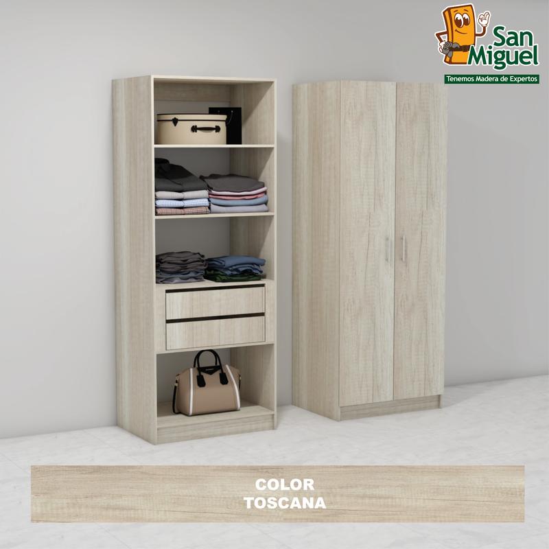 DIY CLOSET 2 GAVETAS 4 ENTREPAÑOS ANCHO 80 + 2 PUERTAS  TOSCANA