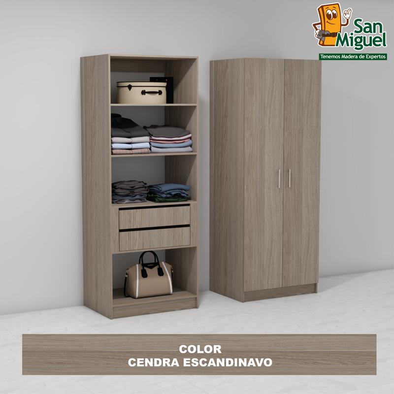 DIY CLOSET 2 GAVETAS 4 ENTREPAÑOS ANCHO 80 + 2 PUERTAS  ESCANDINAVO