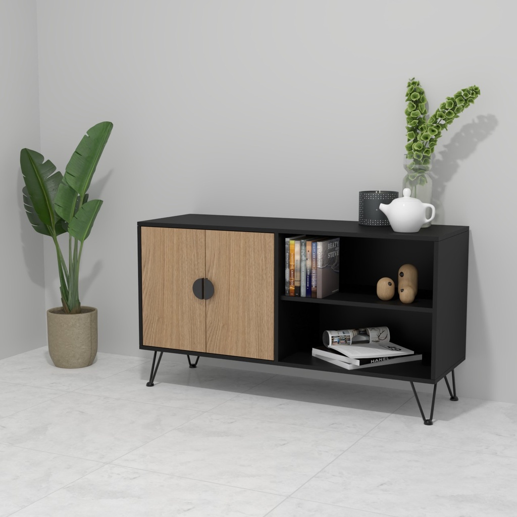 Modulo MUP Horizontal dos puertas + 2 entrepaños Negro-Okuzai