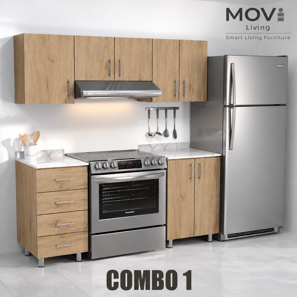 COMBO COCINA 1 5PZS ROBLE RÚSTICO + TOP MARMARA