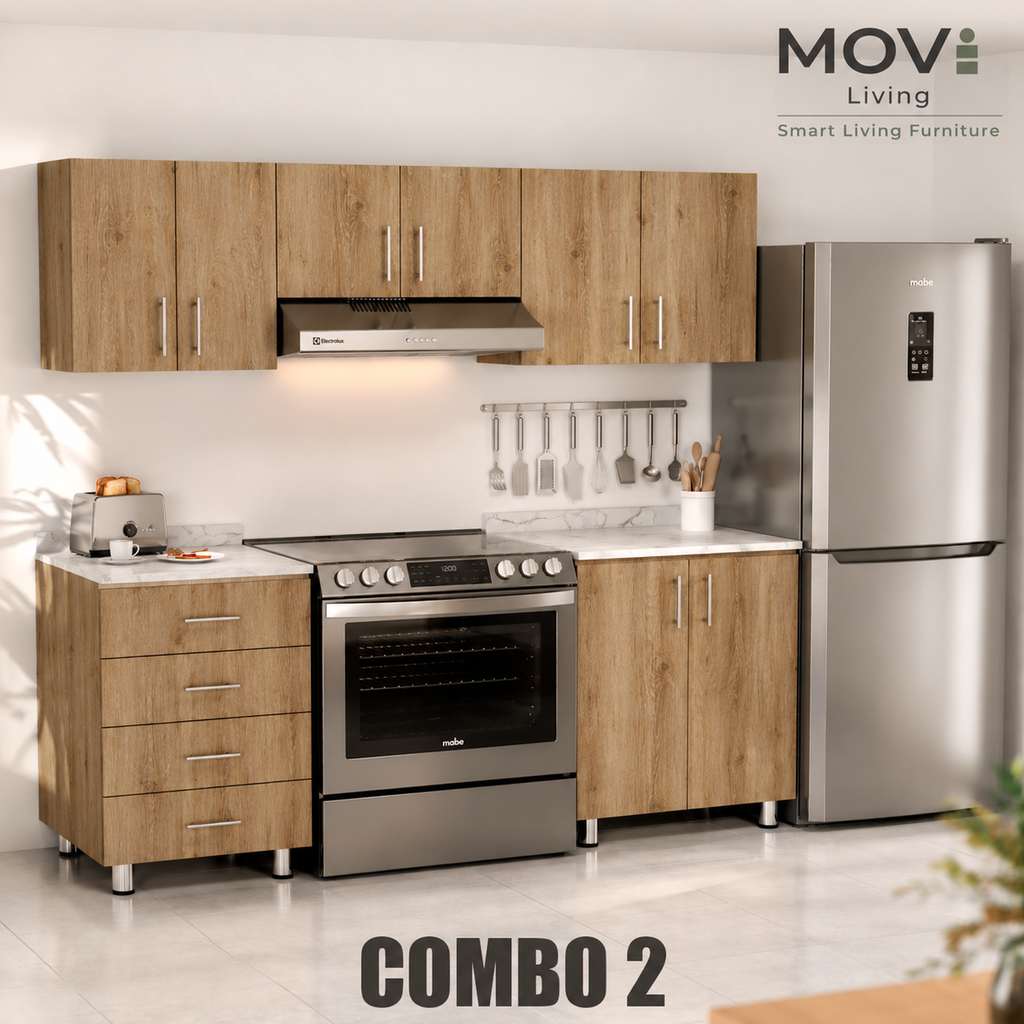 COMBO COCINA 2 5PZS ROBLE CAVA + TOP MARMARA