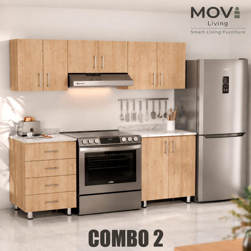 COMBO COCINA 2 5PZS ROBLE RÚSTICO + TOP MARMARA