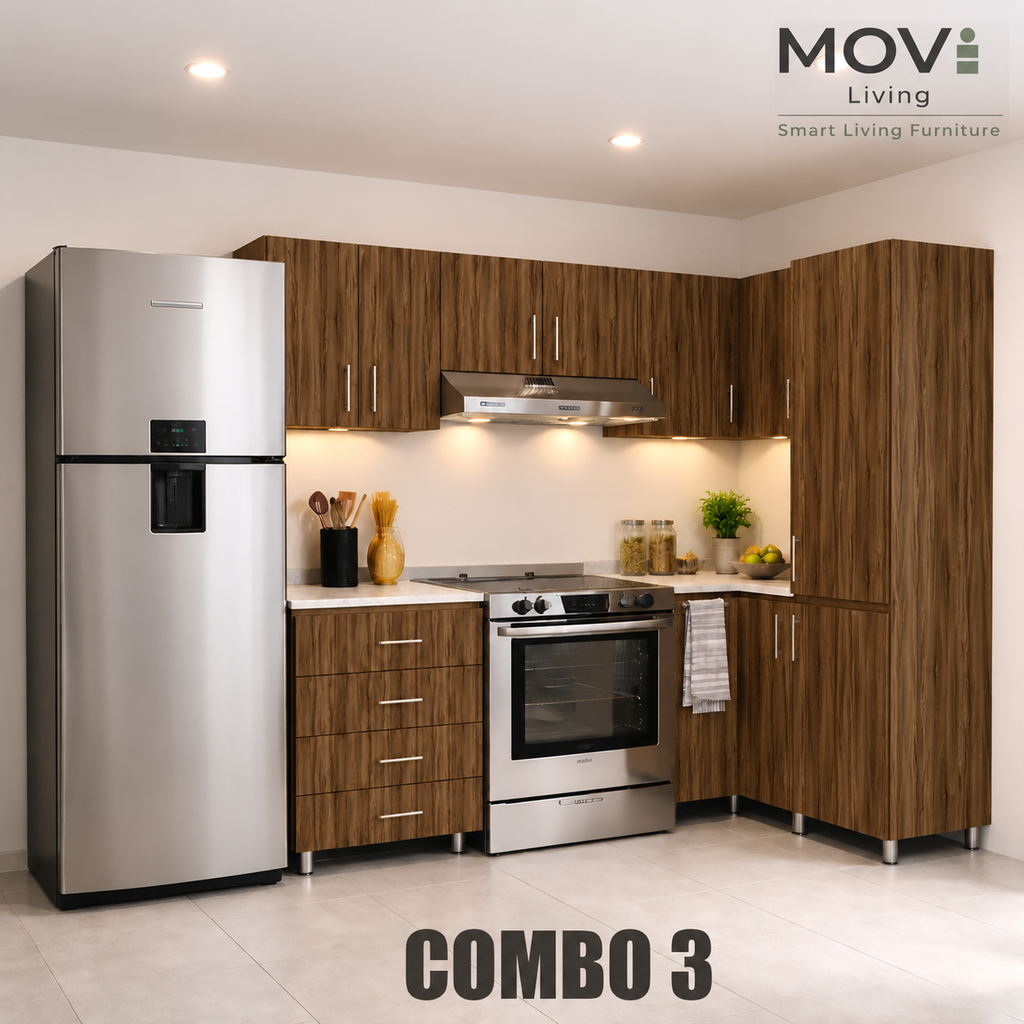 COMBO COCINA 3 8PZS NOGAL TERRACOTA + TOP MARMARA