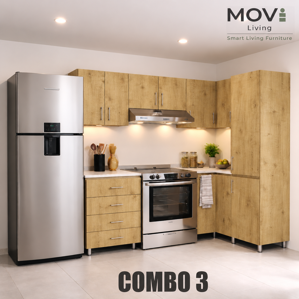 COMBO COCINA 3 8PZS ROBLE RÚSTICO + TOP MARMARA