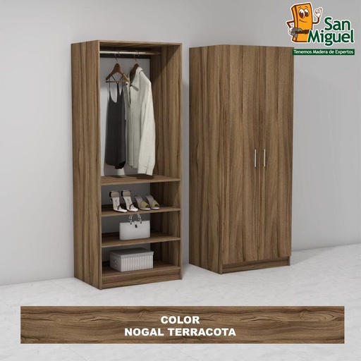 [CCCL-1101] DIY CLOSET 1 COLGADOR 3 ENTREPAÑOS ANCHO 80 + 2 PUERTAS NOGAL TERRACOTA