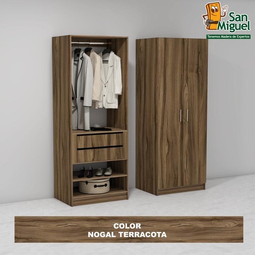 [CCCL-0701] DIY CLOSET 1 COLGADOR 2 GAVETAS ANCHO 80 + 2 PUERTAS NOGAL TERRACOTA
