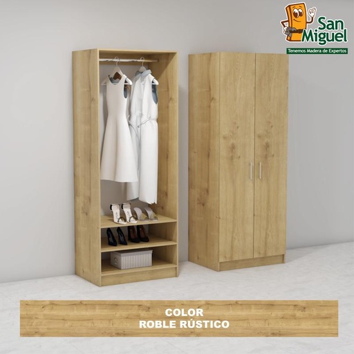 [CCCL-0305] DIY CLOSET 1 COLGADOR 2 ENTREPAÑOS ANCHO 80 + 2 PUERTAS ROBLE RUSTICO