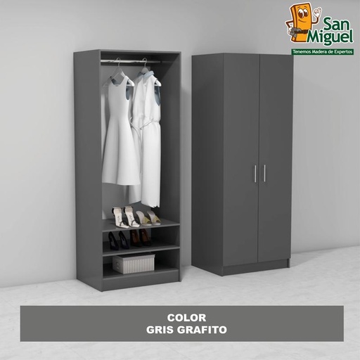 [CCCL-0307] DIY CLOSET 1 COLGADOR 2 ENTREPAÑOS ANCHO 80 + 2 PUERTAS GRIS GRAFITO