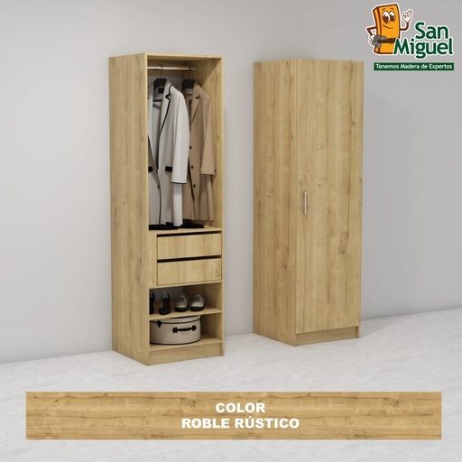 [CCCL-0505] DIY CLOSET 1 COLGADOR 2 GAVETAS ANCHO 60 + PUERTA  ROBLE RUSTICO