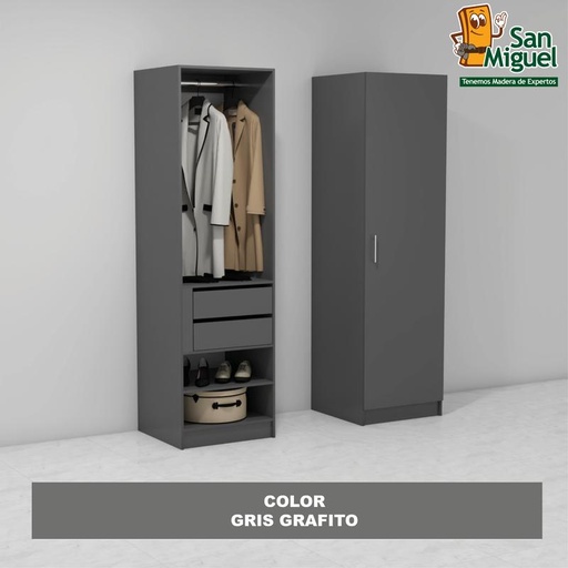 [CCCL-0507] DIY CLOSET 1 COLGADOR 2 GAVETAS ANCHO 60 + PUERTA  GRIS GRAFITO