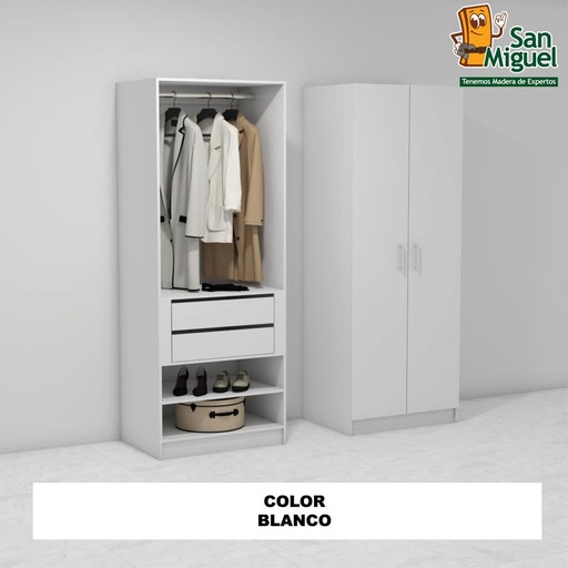 [CCCL-0702] DIY CLOSET 1 COLGADOR 2 GAVETAS ANCHO 80 + 2 PUERTAS  BLANCO