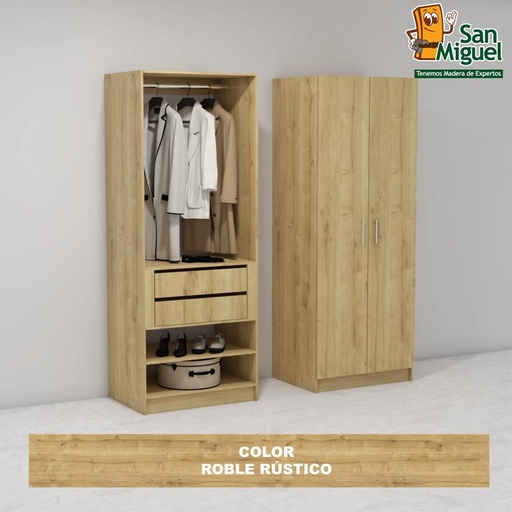 [CCCL-0705] DIY CLOSET 1 COLGADOR 2 GAVETAS ANCHO 80 + 2 PUERTAS  ROBLE RUSTICO