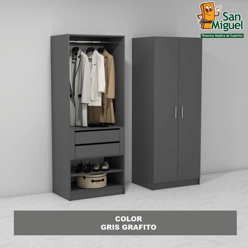 [CCCL-0707] DIY CLOSET 1 COLGADOR 2 GAVETAS ANCHO 80 + 2 PUERTAS  GRIS GRAFITO