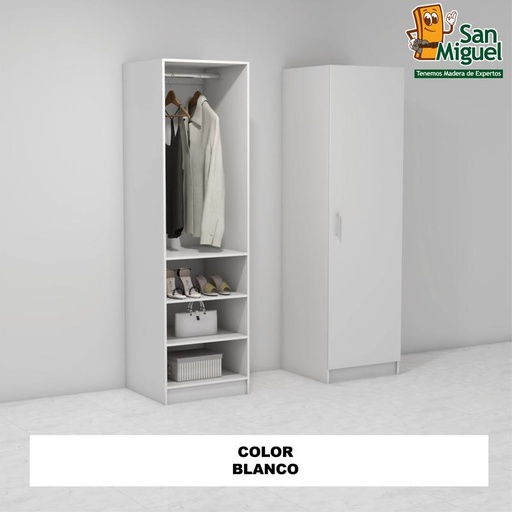[CCCL-0902] DIY CLOSET 1 COLGADOR 3 ENTREPAÑOS ANCHO 60 + PUERTA  BLANCO