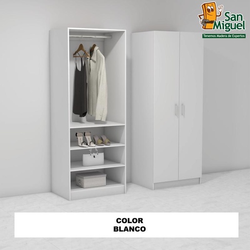 [CCCL-1102] DIY CLOSET 1 COLGADOR 3 ENTREPAÑOS ANCHO 80 + 2 PUERTAS  BLANCO