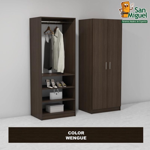 [CCCL-1103] DIY CLOSET 1 COLGADOR 3 ENTREPAÑOS ANCHO 80 + 2 PUERTAS  WENGUE