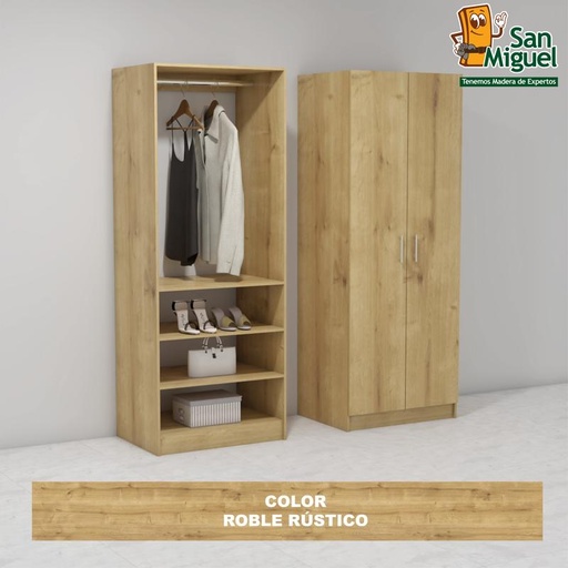 [CCCL-1105] DIY CLOSET 1 COLGADOR 3 ENTREPAÑOS ANCHO 80 + 2 PUERTAS  ROBLE RUSTICO