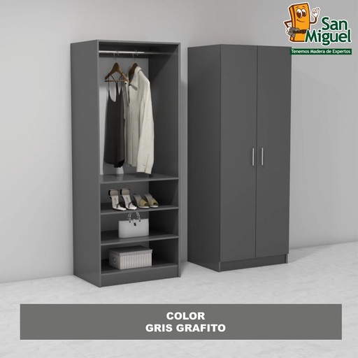 [CCCL-1107] DIY CLOSET 1 COLGADOR 3 ENTREPAÑOS ANCHO 80 + 2 PUERTAS  GRIS GRAFITO