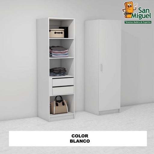 [CCCL-1702] DIY CLOSET 2 GAVETAS 4 ENTREPAÑOS ANCHO 60 + PUERTA  BLANCO