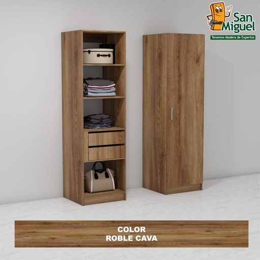 [CCCL-1704] DIY CLOSET 2 GAVETAS 4 ENTREPAÑOS ANCHO 60 + PUERTA  ROBLE CAVA