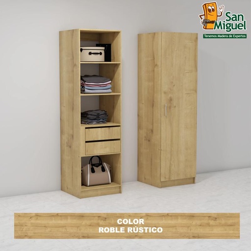 [CCCL-1705] DIY CLOSET 2 GAVETAS 4 ENTREPAÑOS ANCHO 60 + PUERTA  ROBLE RUSTICO