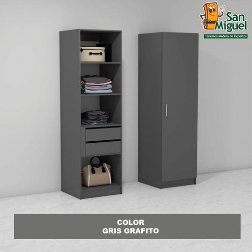 [CCCL-1707] DIY CLOSET 2 GAVETAS 4 ENTREPAÑOS ANCHO 60 + PUERTA  GRIS GRAFITO