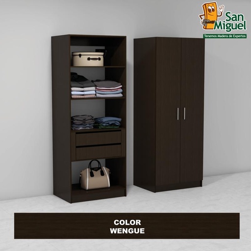 [CCCL-1903] DIY CLOSET 2 GAVETAS 4 ENTREPAÑOS ANCHO 80 + 2 PUERTAS  WENGUE
