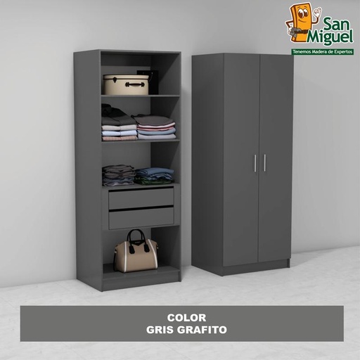 [CCCL-1907] DIY CLOSET 2 GAVETAS 4 ENTREPAÑOS ANCHO 80 + 2 PUERTAS  GRIS GRAFITO
