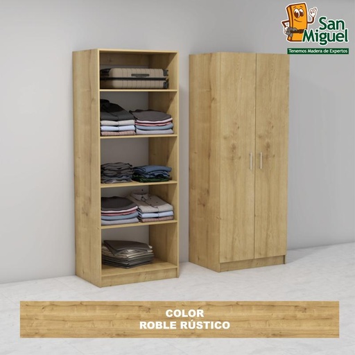 [CCCL-2305] DIY CLOSET 5 ENTREPAÑOS ANCHO 80 + 2 PUERTAS  ROBLE RUSTICO